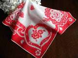Vintage Valentine's Day Ribbon Hearts and Flower Bouquet Handkerchief - The Pink Rose Cottage 
