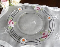 Vintage Enameled Pink Rose and Daisy Plate - The Pink Rose Cottage 