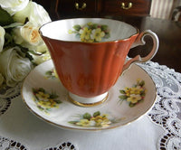 Vintage Royal Grafton Yellow Primrose and Rust Teacup and Saucer - The Pink Rose Cottage 