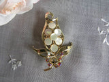 Vintage Mother of Pearl and Rhinestone Tulip Pin Brooch - The Pink Rose Cottage 