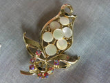Vintage Mother of Pearl and Rhinestone Tulip Pin Brooch - The Pink Rose Cottage 