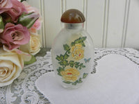 Vintage Art Glass Oriental Perfume Snuff Bottle with Yellow Poppy - The Pink Rose Cottage 