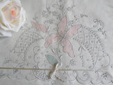 Unused Vintage Madeira Hand Embroidered Iris Lily Pillowcases - The Pink Rose Cottage 