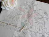 Unused Vintage Madeira Hand Embroidered Iris Lily Pillowcases - The Pink Rose Cottage 