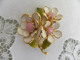 Vintage Pink and White Flower Blossom Pin Brooch and Earring Set - The Pink Rose Cottage 