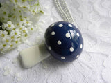 Vintage Blue and White Polka Dot Mushroom Enameled Necklace Pendant - The Pink Rose Cottage 