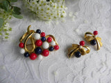 Vintage Patriotic Red White and Blue Pin and Earrings Set - The Pink Rose Cottage 