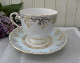 Vintage Royal Grafton Soft Blue with Gold Grapes Teacup and Saucer - The Pink Rose Cottage 