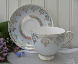 Vintage Royal Grafton Soft Blue with Gold Grapes Teacup and Saucer - The Pink Rose Cottage 