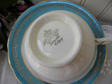 Vintage Aynsley Teal Blue with Pink Roses Teacup and Saucer - The Pink Rose Cottage 