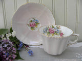 Vintage Royal Grafton Shell Pink Teacup and Saucer with Pink Roses - The Pink Rose Cottage 