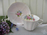 Vintage Royal Grafton Shell Pink Teacup and Saucer with Pink Roses - The Pink Rose Cottage 