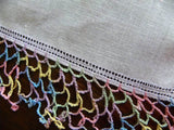 Vintage Purple Irish Linen Handkerchief with Rainbow Tatting Lace - The Pink Rose Cottage 