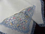 Vintage Blue Floral Tatted Linen Handkerchief - The Pink Rose Cottage 