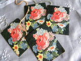 Vintage Bridge Tally Cards Pink Roses and Daisies Scrapbooking - The Pink Rose Cottage 