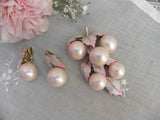 Vintage Pearly Pink Grapes Brooch Pin Pendant with Matching Dangle Earrings - The Pink Rose Cottage 
