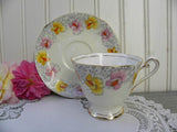 Vintage Roslyn China Pink and Yellow Sweet Peas Teacup and Saucer - The Pink Rose Cottage 