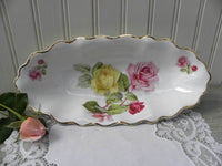 Vintage Oval Bowl with Pink and Yellow Roses - The Pink Rose Cottage 