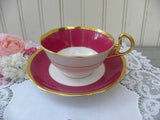 Vintage Royal Albert Crown China Dark Pink Teacup and Saucer - The Pink Rose Cottage 