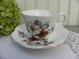 Vintage Royal Dover Teacup and Saucer with Red and White Wild Roses - The Pink Rose Cottage 