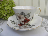 Vintage Royal Dover Teacup and Saucer with Red and White Wild Roses - The Pink Rose Cottage 