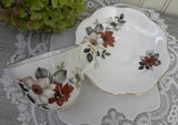 Vintage Royal Dover Teacup and Saucer with Red and White Wild Roses - The Pink Rose Cottage 