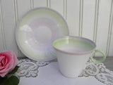 Vintage 1932  Art Deco Shelley Swirls Teacup and Saucer Pink Green Gray - The Pink Rose Cottage 