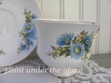 Vintage Queen Anne Blue Daisies Teacup and Saucer - The Pink Rose Cottage 