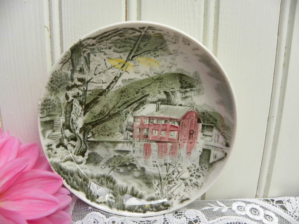 Vintage Johnson Bros Friendly Village Coaster Butter Pat - Red Country House - The Pink Rose Cottage 