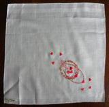 Vintage Tagged Lady Heritage Valentines Handkerchief Embroidered Garland Roses and Hearts - The Pink Rose Cottage 