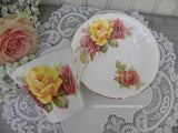 Vintage Adderley Pink and Yellow Roses Teacup and Saucer - The Pink Rose Cottage 