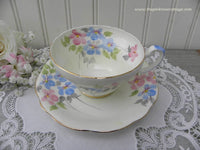 Vintage Foley Pink and Blue Blossom Teacup and Saucer - The Pink Rose Cottage 