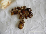 Vintage Amber and Brown Rhinestone Teardrop Brooch Pin - The Pink Rose Cottage 