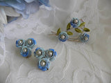 Vintage Coro Enameled Blue Rose and Pearl Brooch and Earrings Set - The Pink Rose Cottage 