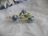 Vintage Coro Enameled Blue Rose and Pearl Brooch and Earrings Set - The Pink Rose Cottage 