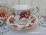 Vintage Queen Anne Magenta and Coral Roses Teacup and Saucer - The Pink Rose Cottage 