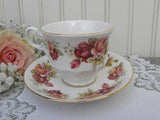 Vintage Queen Anne Magenta and Coral Roses Teacup and Saucer - The Pink Rose Cottage 