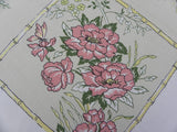Vintage Tablecloth and Napkin Set Pink Lilies Bamboo and Butterflies - The Pink Rose Cottage 