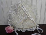 Vintage Bridal Wedding Ring Bearer Heart Shaped Pillow with Pearls and Lace - The Pink Rose Cottage 