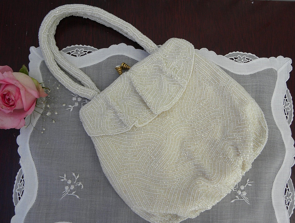White beaded evening bag with tambour embroidery - UWDC - UW