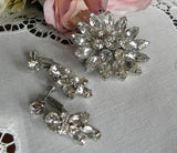 Vintage Rhinestone Pin Brooch and Dangle Earrings Set - The Pink Rose Cottage 