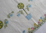 Vintage Tagged Carol Stanley Topiary and Tulips Garden Handkerchief - The Pink Rose Cottage 