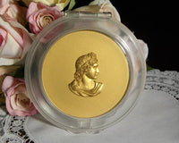 Vintage Ladies Powder Compact with Roman Bust in Gold - The Pink Rose Cottage 