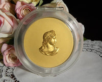 Vintage Ladies Powder Compact with Roman Bust in Gold - The Pink Rose Cottage