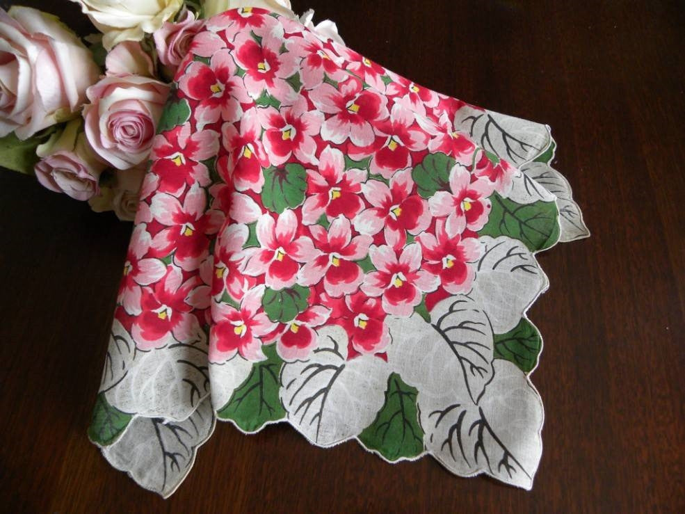 Vintage Pink Violets Bouquet Handkerchief - The Pink Rose Cottage 