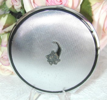 Vintage Philippe Marcasite Cornucopia Compact with Swan Down Powder Puff - The Pink Rose Cottage 