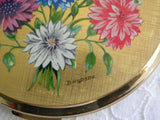 Vintage Stratton Pink and Blue Dahlias Powder Compact - The Pink Rose Cottage 