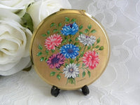 Vintage Stratton Pink and Blue Dahlias Powder Compact - The Pink Rose Cottage