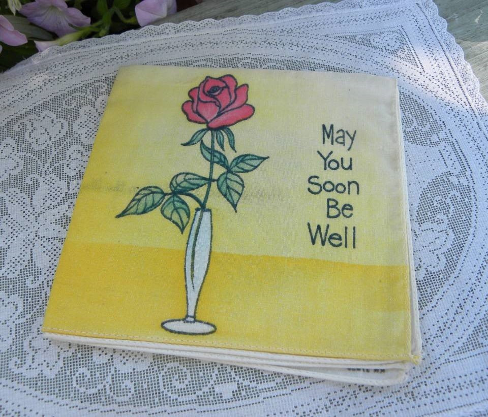 Vintage Get Well Soon Handkerchief Greeting Card - The Pink Rose Cottage 