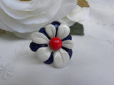 Vintage Red White Blue Patriotic Flower Enameled Ring - The Pink Rose Cottage 